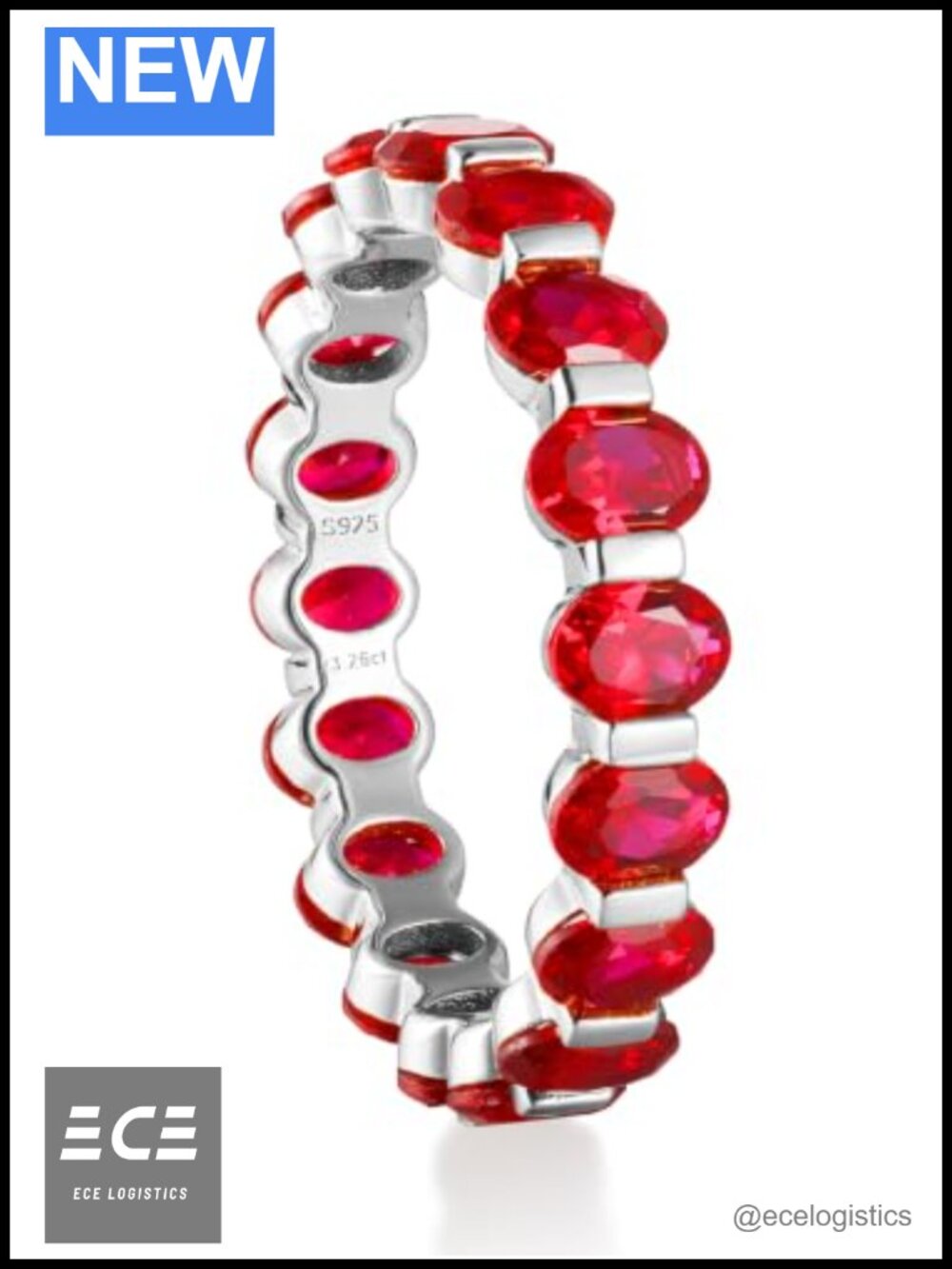 925 Sterling Silver Full Eternity Ring Bezel Set Oval Created Ruby Size 6